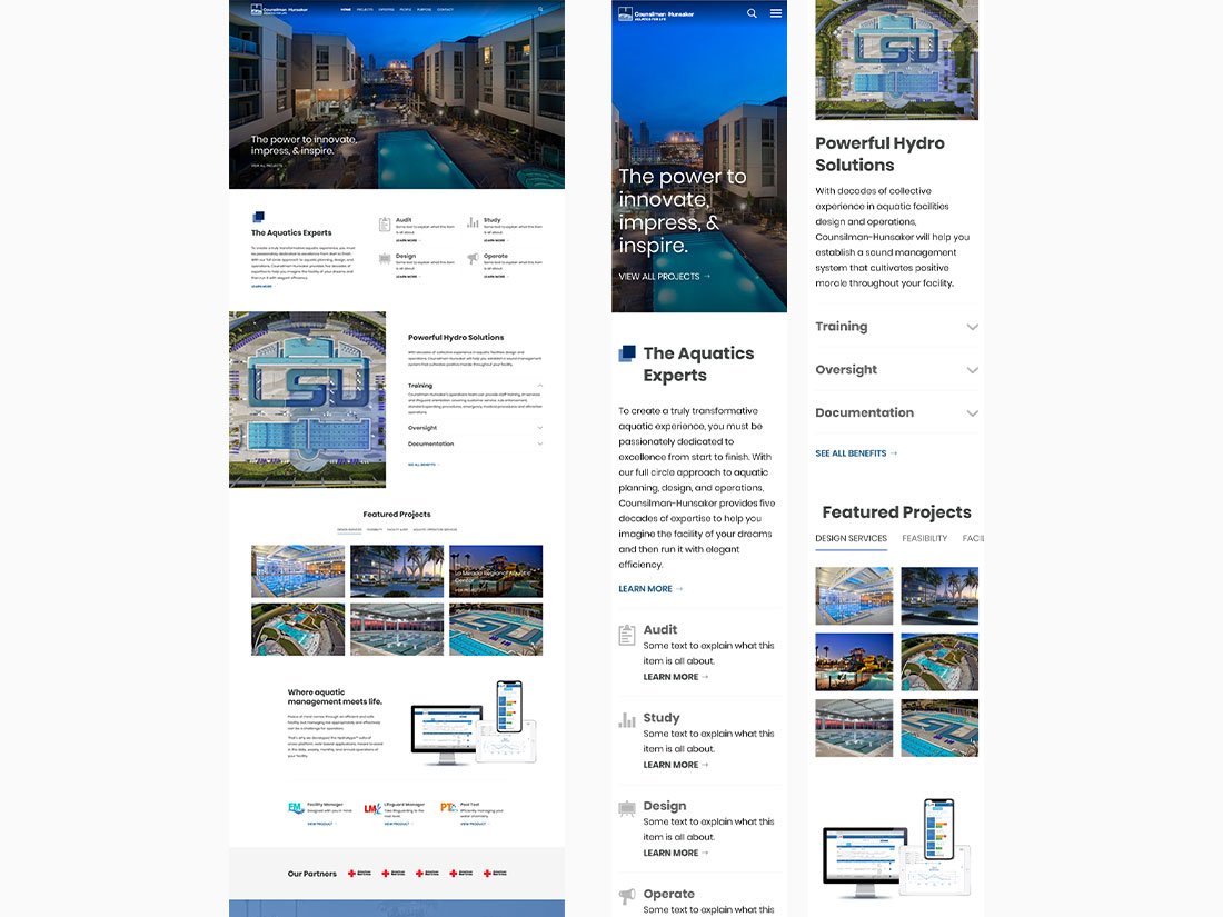 Desktop and mobile website layouts for Counsilman-Hunsaker