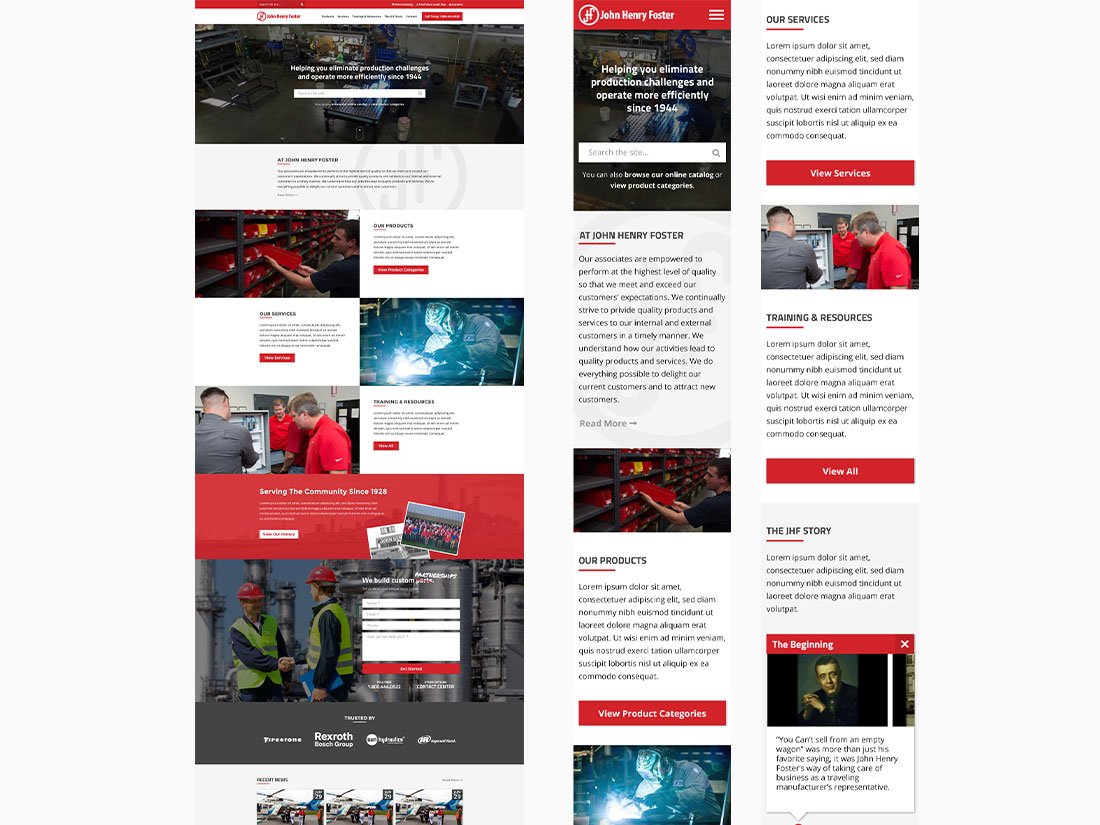 Desktop and mobile layouts from the John Henry Foster website